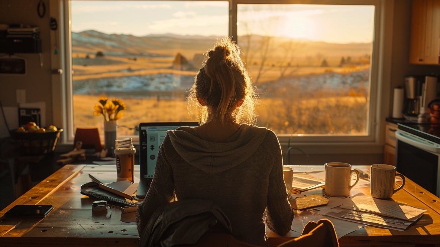 Reviewing paperwork at a sunlit desk overlooking the Colorado Front Range