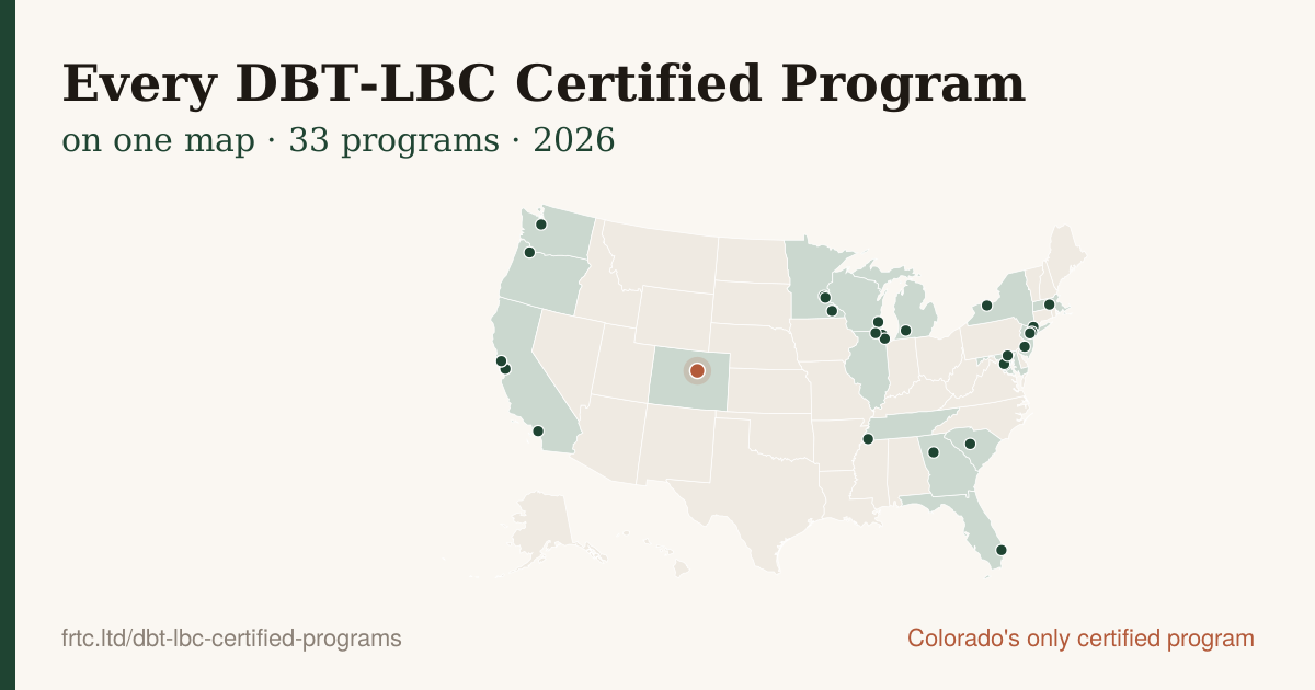 Map of every DBT-LBC certified program in the United States; the only one in the interior West is in Colorado